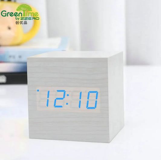 Minimalist Sound-Sensitive Wooden Digital Clock