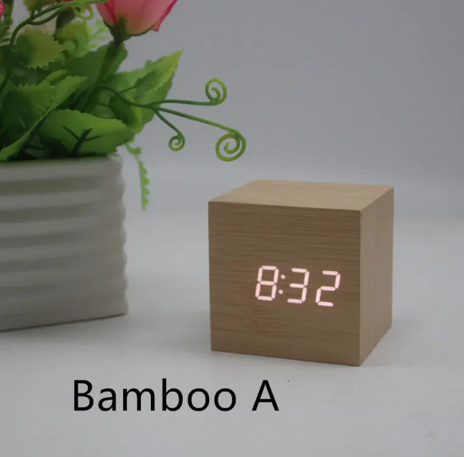 Minimalist Sound-Sensitive Wooden Digital Clock