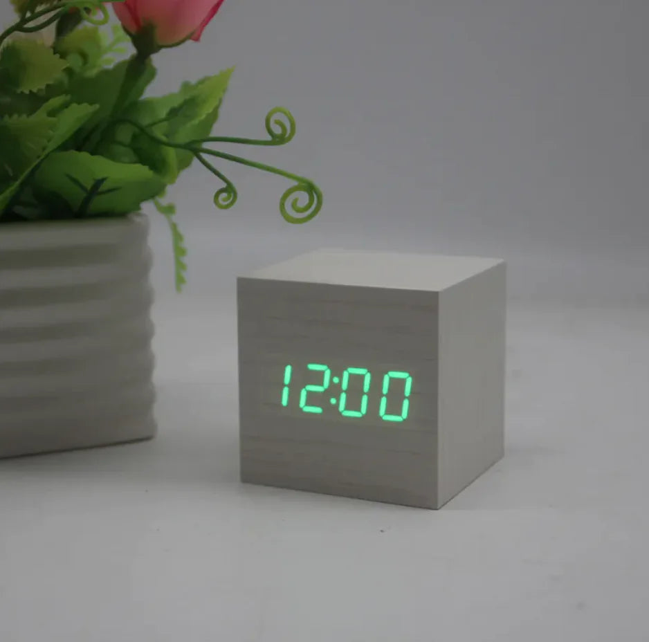 Minimalist Sound-Sensitive Wooden Digital Clock