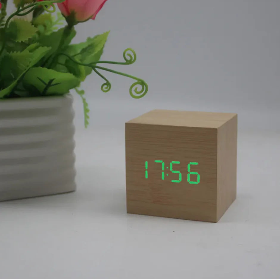 Minimalist Sound-Sensitive Wooden Digital Clock