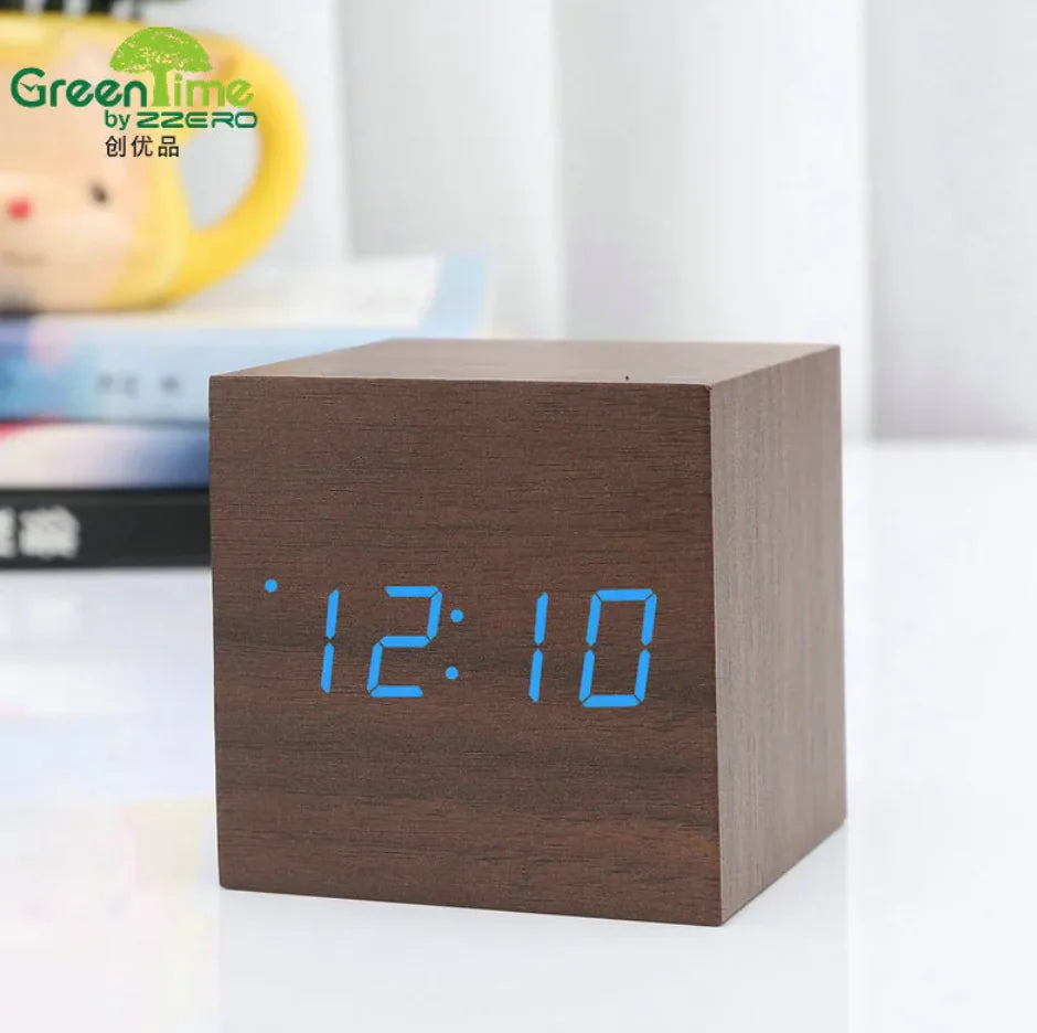 Minimalist Sound-Sensitive Wooden Digital Clock