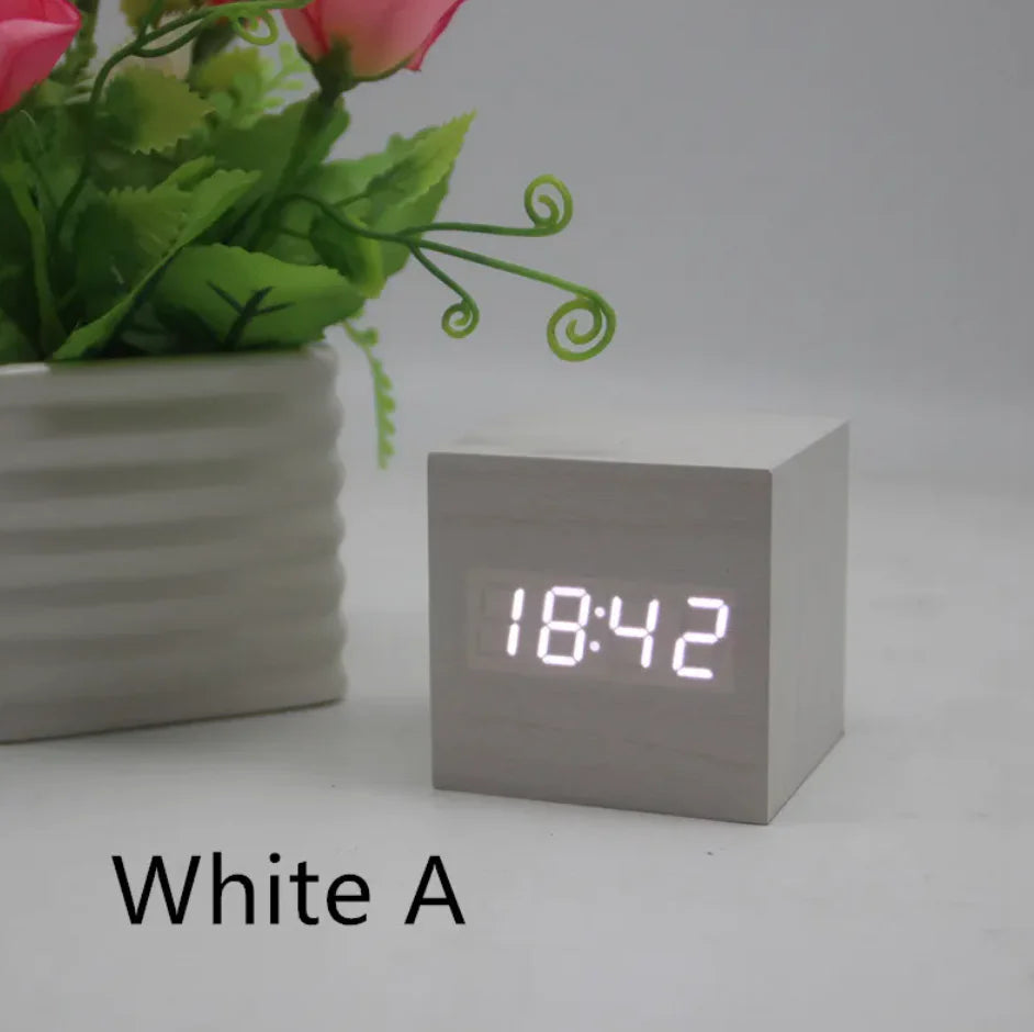 Minimalist Sound-Sensitive Wooden Digital Clock