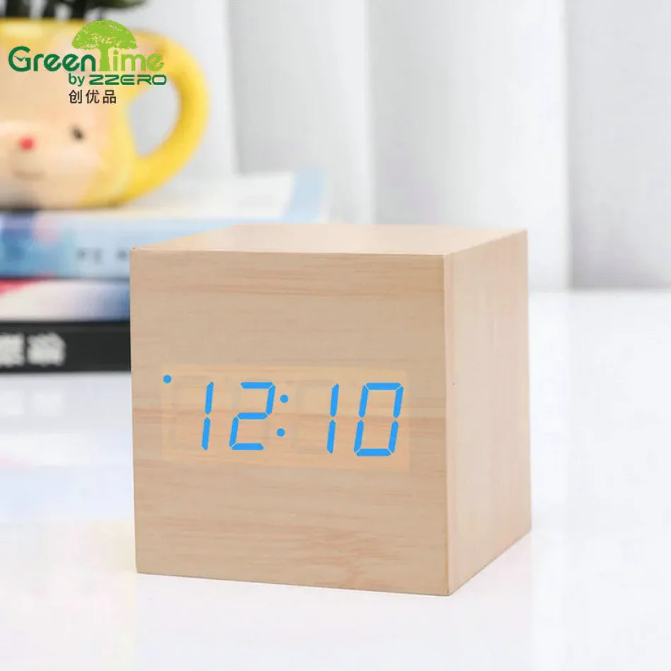 Minimalist Sound-Sensitive Wooden Digital Clock