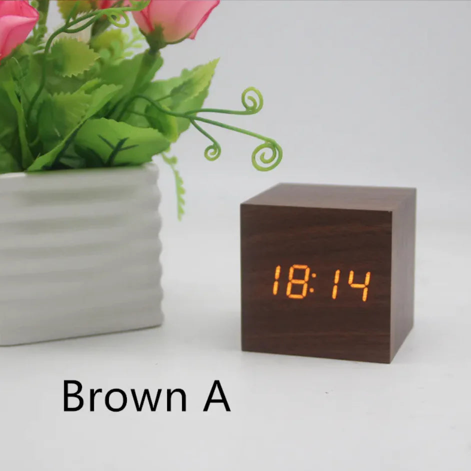 Minimalist Sound-Sensitive Wooden Digital Clock